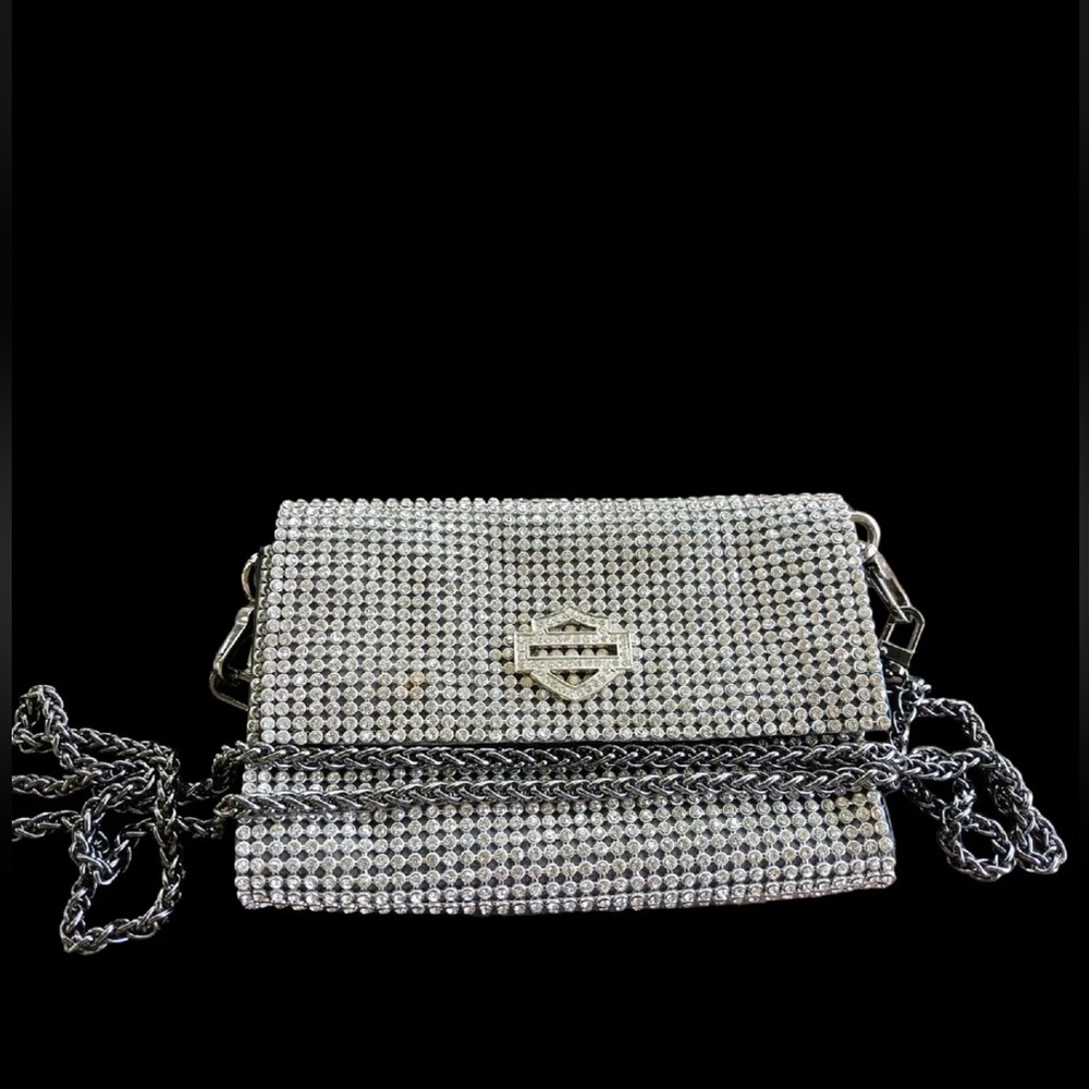 Harley Davidson Bling Rhinestone Purse with Gun Metal Chain Crossbody Strap